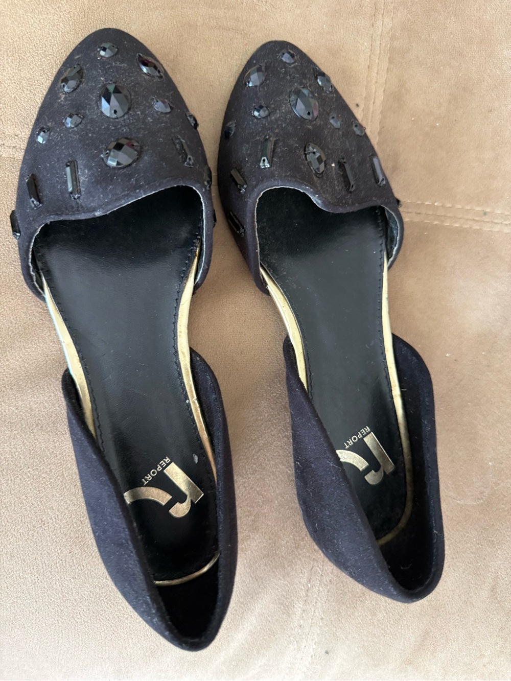 Report Black Jeweled Slip-On Flats
